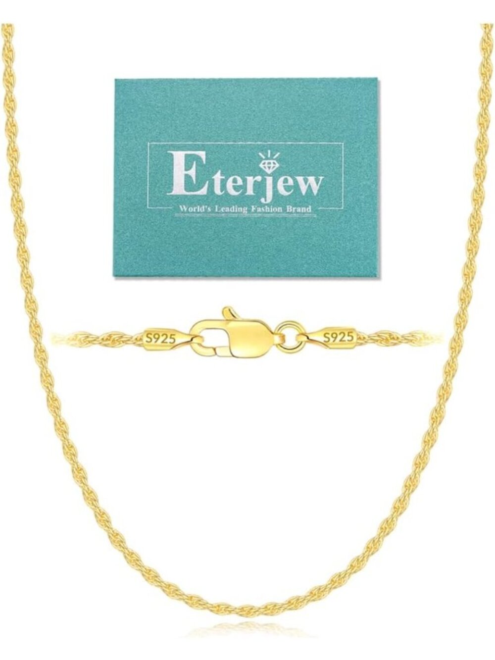 Elegant 2mm Rope Chain Necklace in S925 Sterling Silver or 18K Gold for Women